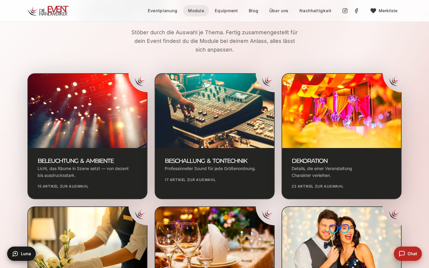 Eventmodule: fertig zusammengestellt, live aus Rentman