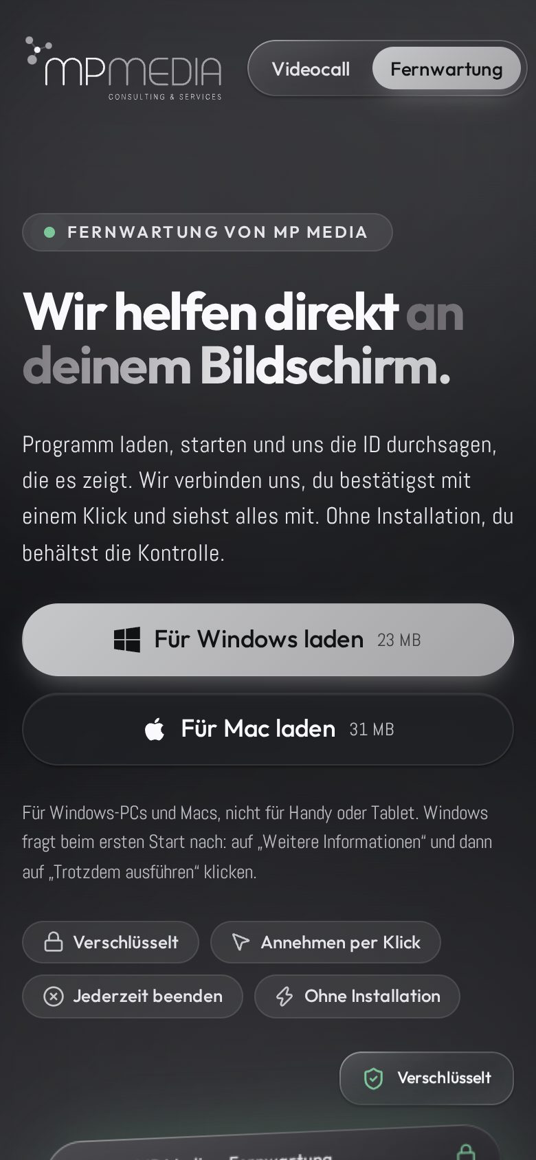Fernwartung & Videocall am Handy