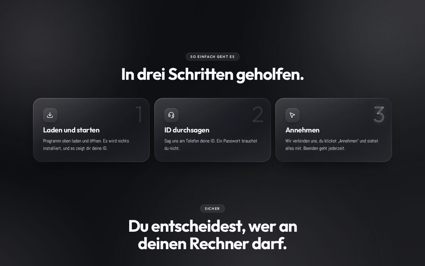 In drei Schritten geholfen