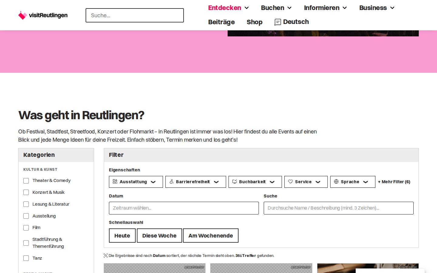 Was geht in Reutlingen? Der Veranstaltungskalender mit Filtern